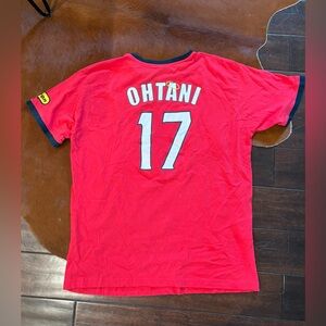 Shohei Ohtani #17 Nikon Red Ringer LA Angels Promo Graphic T-Shirt